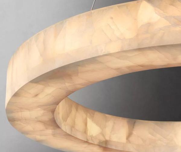 Custom European Modern Unique Circle Ring Lighting White Natural Led Alabaster Chandelier For Living Room Dining Room
