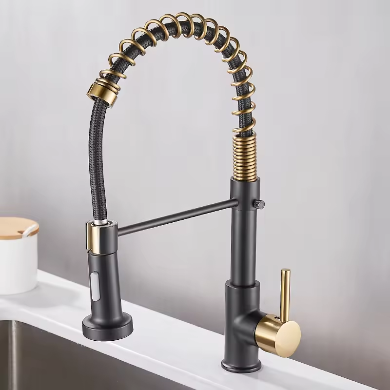 Deck Mounted Bright Chrome Plated Brass Kitchen Sink Faucet With Spray Lizhen-Hwa.Vic