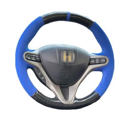 2007-2010 Honda Civic VIII Stufenheck Handmade Blue Suede Carbon Steering Wheel Cover