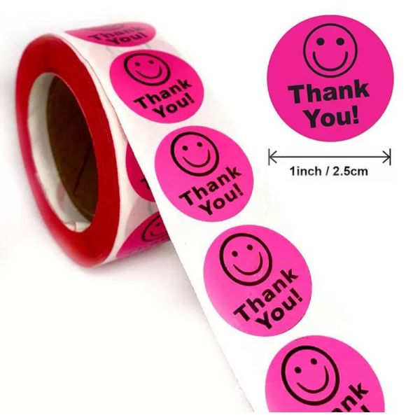CMYK Colorful Waterproof Round Thank You Sticker Labels 1Inch Smile Face