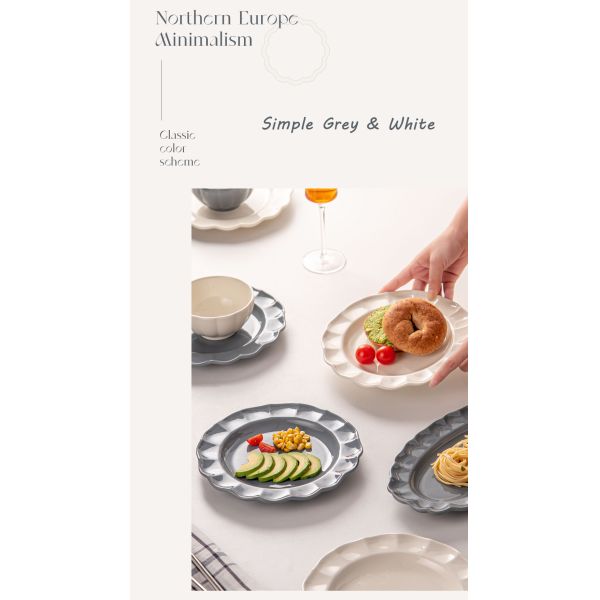 Solid Color Dinnerware Set Nordic Style Ceramic Plates And Bowls With Sunflower Shape