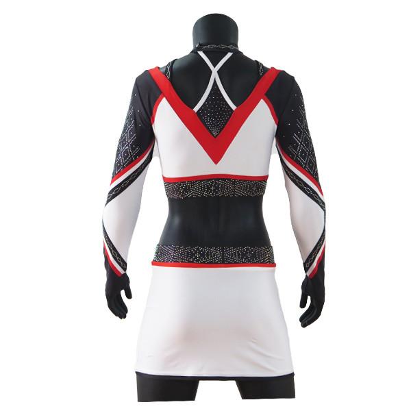 Breathable Rhinestones Cheerleader Crop Top And Skirt Red / White / Black Color