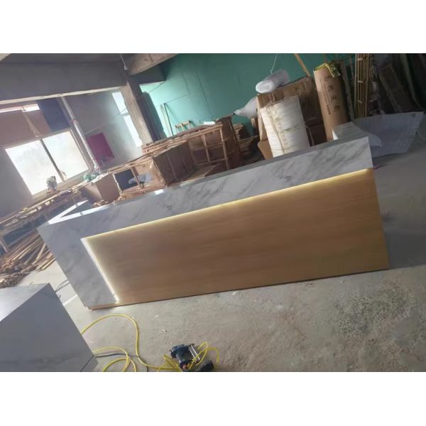 Modern Large Wooden Front Reception Desk With Counter L-shaped Commercial Office Entrances Bar Tables