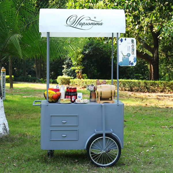 Portable snack food hand push Cart Street vendor Food Delivery Bike with Display Freezer