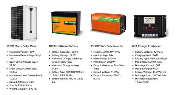 OEM ODM LiFePO4 bateria de lítio 1200W 24V Sistema de Energia Solar Com 2 pacotes de bateria de lítio 100Ah