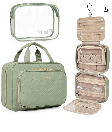 BAGSMART Toiletry Bag Hanging Travel Makeup Organizer with TSA Approved Transparent Cosmetic Bag Makeup Bag for Full Sized Toiletries, Medium-Black