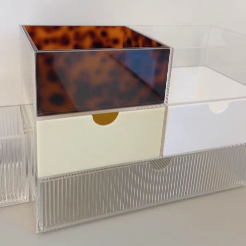Custom Acrylic Makeup Storage Box Multifunctional Cosmetic Organizer with Drawer Ins Wind Design Light Luxury Red