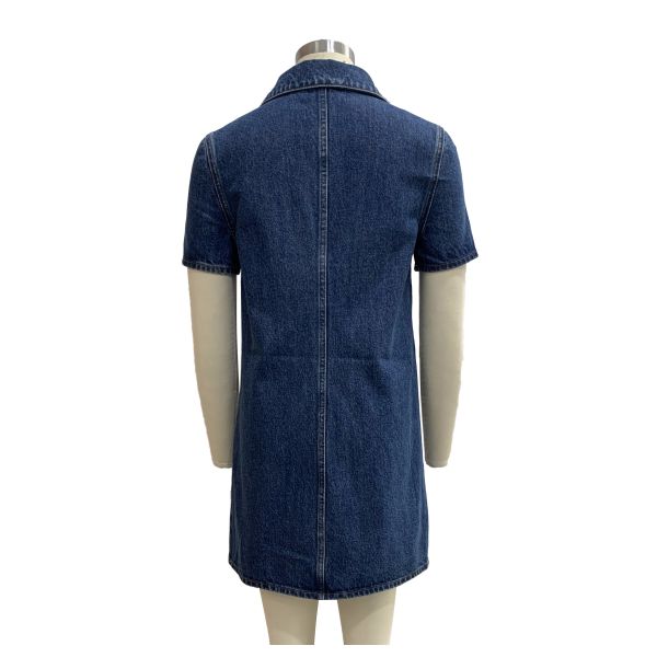 Tailored Lapel Collar And Short Sleeve Denim Dress For A Polished Yet Casual Style