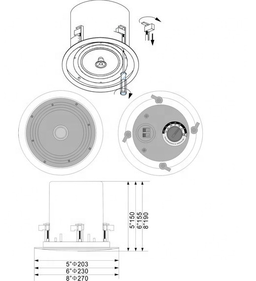 8 Inch Round Ceiling Speakers 100V 70V Iron Ceiling PA Loudspeaker