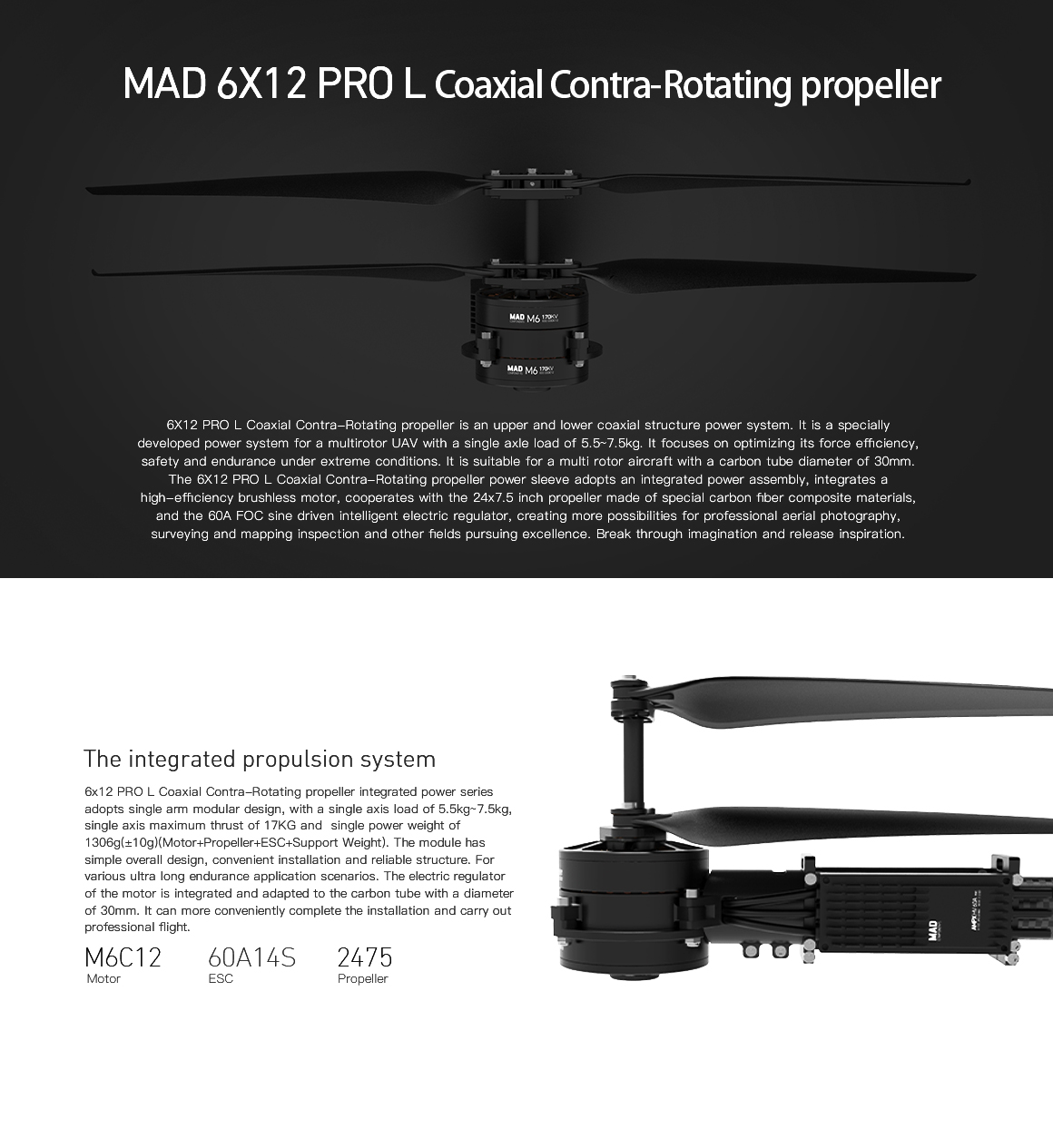 6X12 PRO L Коаксиальный контр-ротационный беспилотный двигатель без щетки