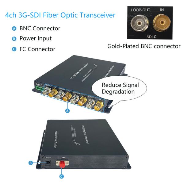 4 Channels SDI Fiber Converter With Tally And RS485 Single Mode 20KM