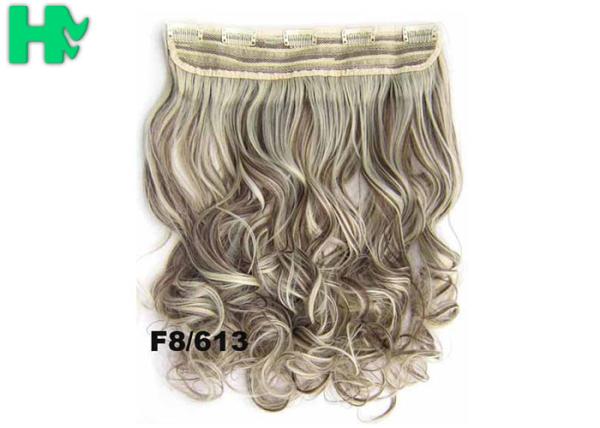22 Inch Gold Clip In Synthetic Curly Hair Extensions With Body Wave