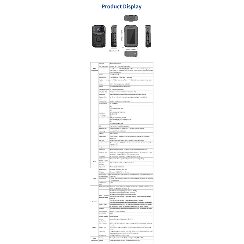 Mini 5G Body Worn Camera Audio and Video Recorder 4K Video 3.1'' Touch Screen IP68 Waterproof Security Camera with Wifi GPS BT