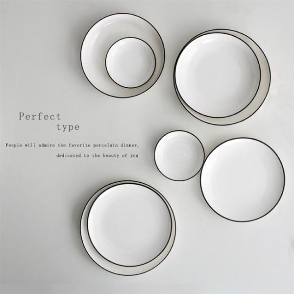 Farmhouse Black Rim 16 Piece Porcelain Dinnerware Set For Caterers Canteens