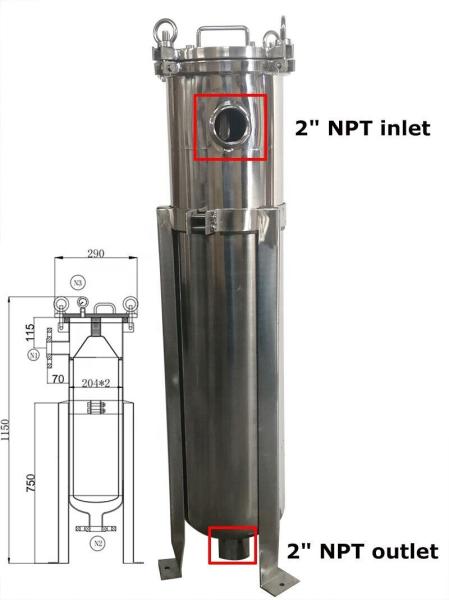 304 Stainless Steel Housing 150PSI 1in NPT High Pressure Bag Filter for Printing Shops