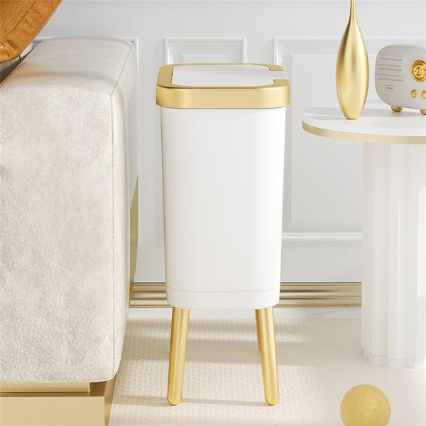 PP Plastic Office Dustbin Custom Trash Can 15L With High Bamboo Leg