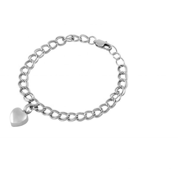 Stainless Steel Keepsake Memorial Cremation Bangle Heart Charm Urn Bracelet for Women