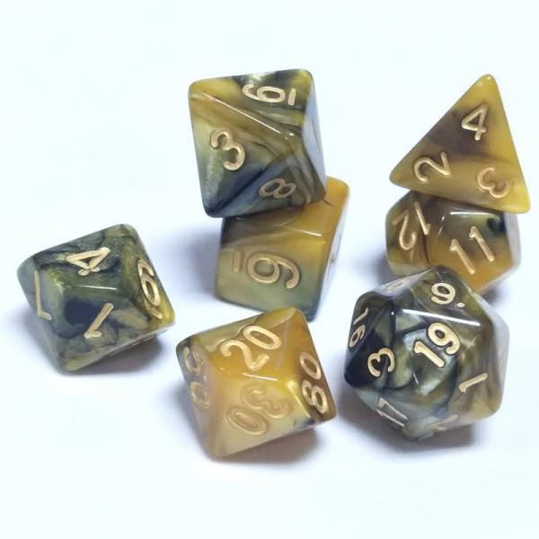 Yellow And Black Marble Resin RPG Dice Desktop Game Dice Set