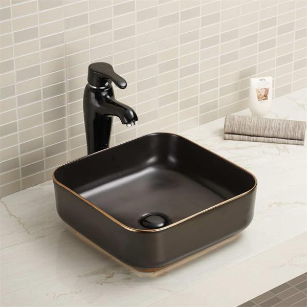 15.16 Square Countertop Bathroom Sink With Tap Hole Scratch Resistant Rugged