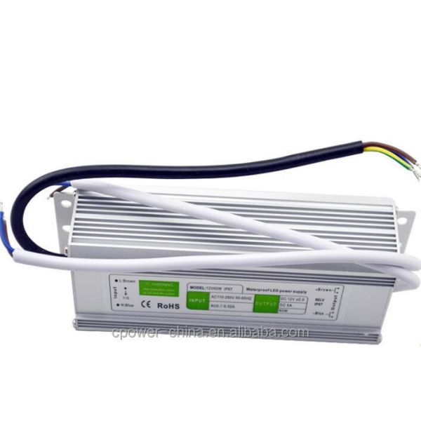 Single Output 60W 5A IP67 Waterproof LED Power Supply 12V AC/DC with 86% Efficiency