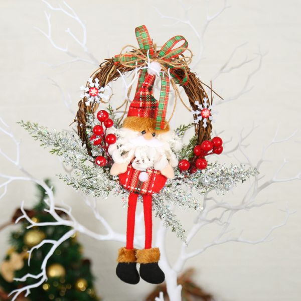 Plush Cloth and Plastic Christmas Pinecone Wreath for Outdoor Christmas Decorations