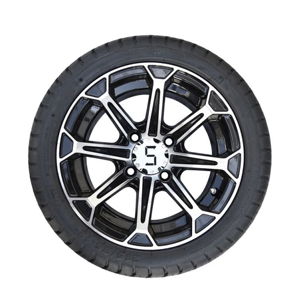 12 Inch Machined Black Wheel And 215/35-12 Tire Assembly No Lift Required