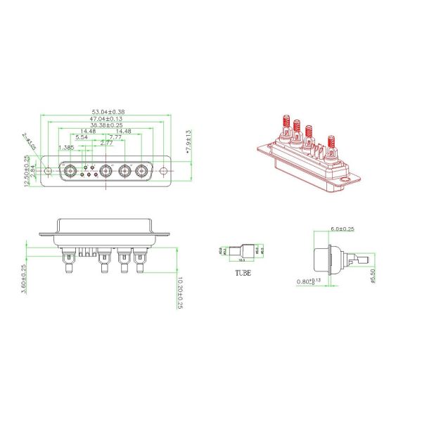 D-Sub Mixed Coaxial Connector RF / Power Righ Angle Conecector 9W4 for PCB