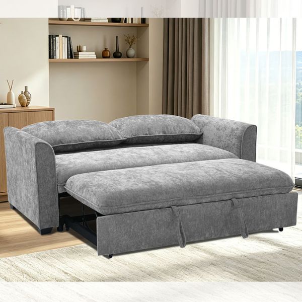 Queen Size Convertible Sleeper Sofa Bed, Comfortable Pull-Out Bed with Adjustable Backrest, Futon Sofa Bed, Gray Fabric