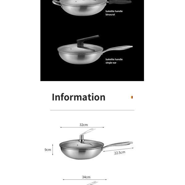 Direct Selling Kitchen 32cm 34cm Stainless Steel Honeycomb Fry Pan Non-stick Frying Pan