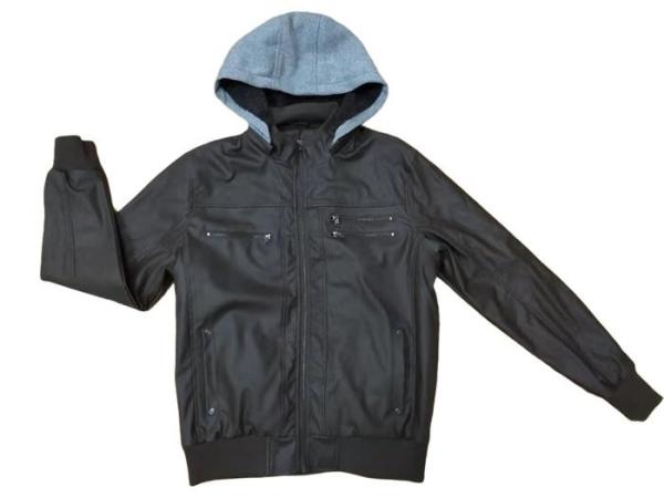 Short Mens Padded Leather Jacket With Fur Hood Padded Leather Coat