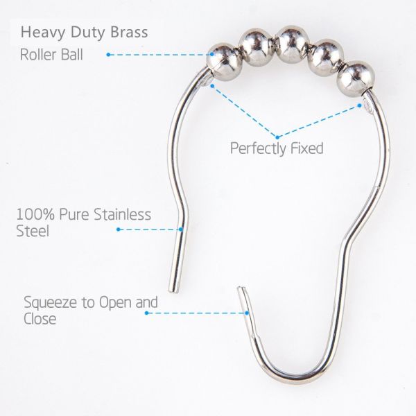 12 Sets Shower Curtain Rings Stainless Steel Rustproof Metal Hooks For Bathroom