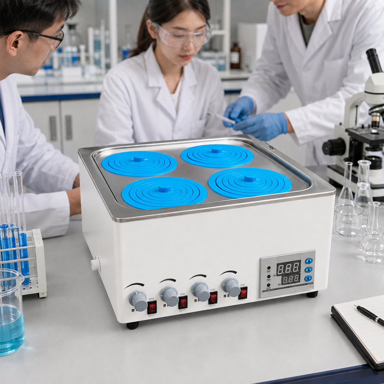 Cenlee Laboratory Constant Temperature Water Bath with 4 Independent Stirrers 800W Heating for Aquaculture Hygiene and Education