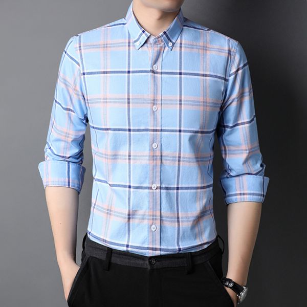 100% Cotton Plaid Western Fashionable Mens Shirts Half Long Sleeve Plus Size In Autumn