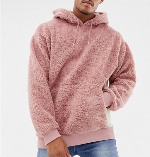 Contrast Knit Rib Mens Sherpa Jacket Oversized Sherpa Sweatshirt Anti Pilling