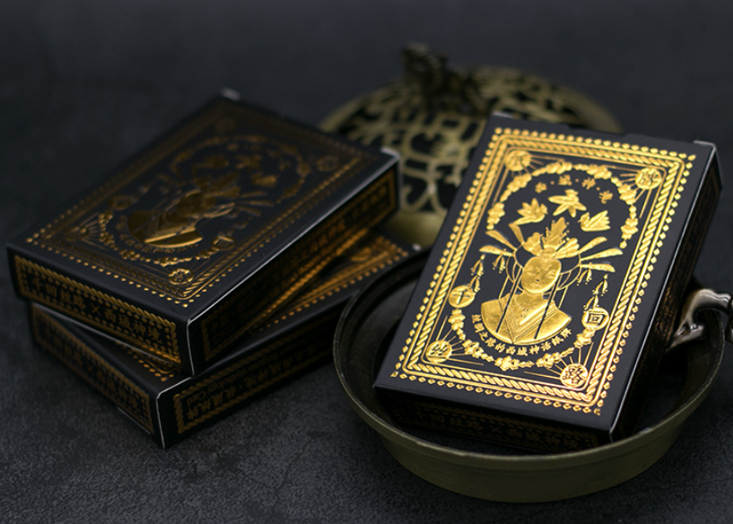 Gold Foil German Black Core Paper Playing Cards With Gold Foil Box Packaging