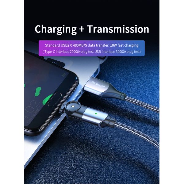 180 Rotate USB A To Micro B Cable Fast Charging LED Charger Data Cable