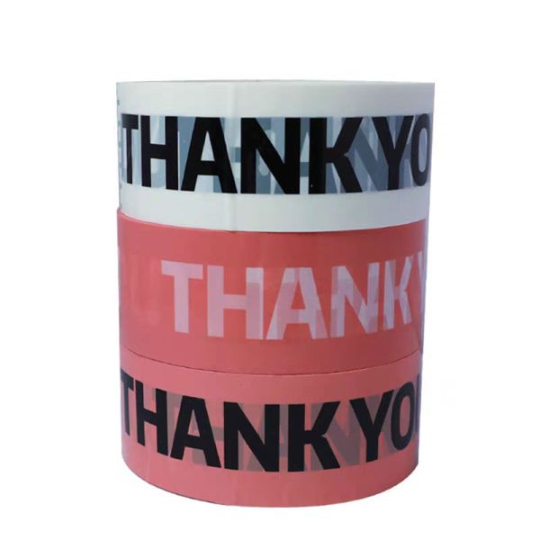 Oem Bopp Pink Thank You Food Packaging Sticker Tape For Box Sealing