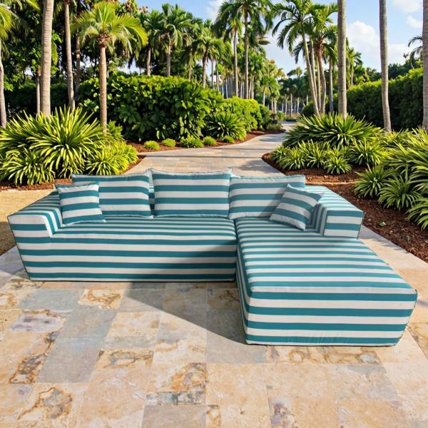 Custom Retro Striped Compressed Sofa Waterproof Leisure Lazy Sectional Module for Living Room Outdoor Balcony Warehouse