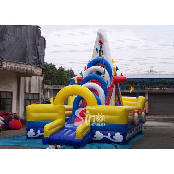 6 Mts High Victory Ship Shape Inflatable Slide Playground With Colorful Flags