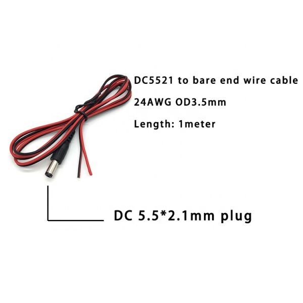 Rojo Negro DC Hombre 5.5x2.1mm Barril Jack a despojado Abierto Desnudo Fin de alambre de lata