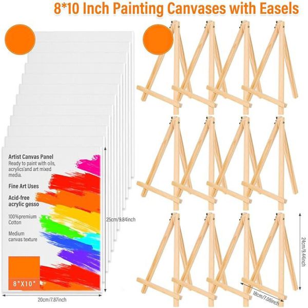 8 X 10 Inch Art Canvas Painting Kits With Wooden Easels Stands For Group Painting Kids