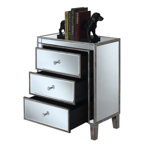 Hot sales 3 drawers silver mirrored nightstand square end table corner table for bed room