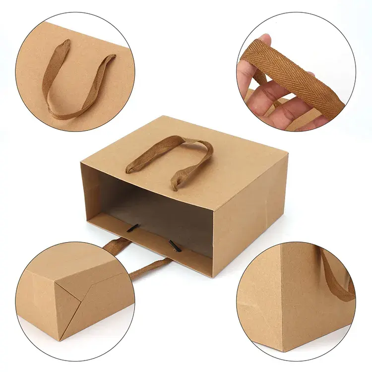 Recyclable Paper Bag Shopping Food Storage Wholesale Kraft Paper Coffee Bag With Handles