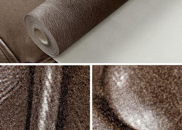 Luxurious Living Room Wallpaper Brown Color with 3D Leather Pattern , 0.53*10M size