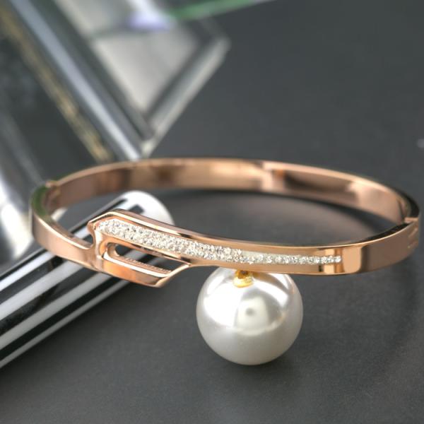 Wholesale New Designer Simple Circle Charm Symbol Jewelry Girls' Infinity Stainless Steel Bracelet Pearl  Bangle