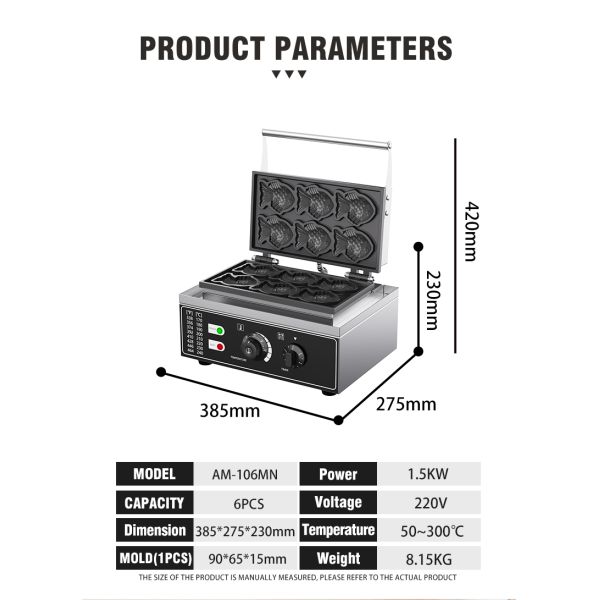 Электрический мини-рыбный тайяки изготовляющий из нержавеющей стали 6 рыбьи вафли пекарня