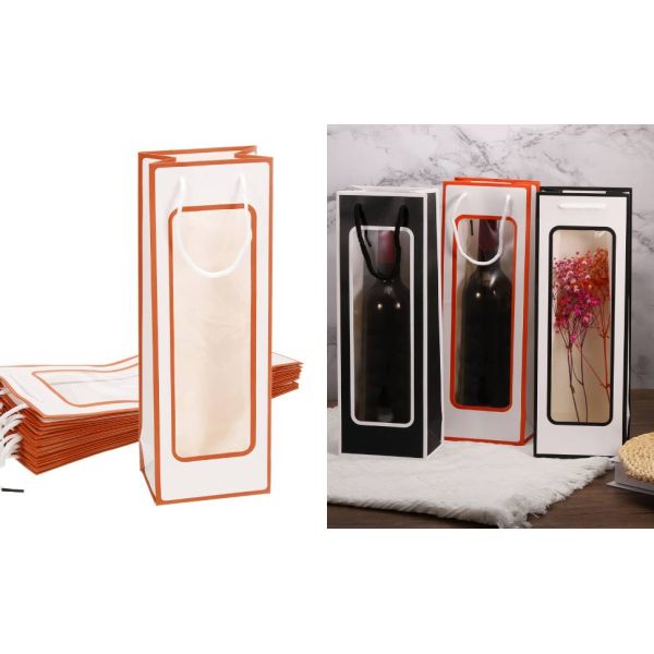 Wine Gift Bags With Rope Handles, Paper Wine Tote Bag With Clear Window Wedding Birthday Christmas Party Supplies