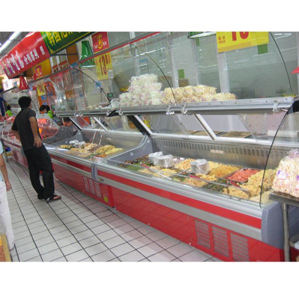 LED Lighting 5ft Curved Glass Deli Case For Display
