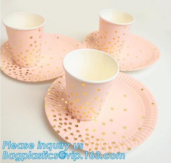 New Design birthday Party Gold Foil Golden Dot Hot Stamped Disposable Paper Plate,12 inch large disposable round bagasse