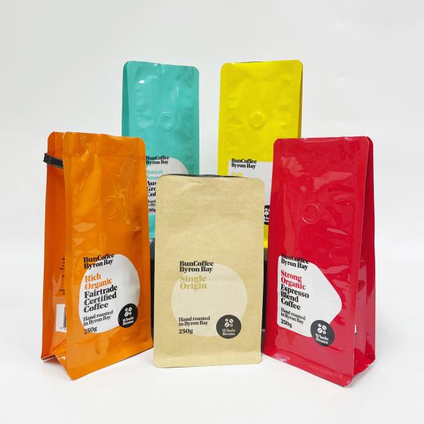 OEM Coffee Stand Up Pouch Flat Bottom Easy Tear Zipper Bag With Valve